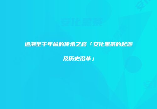 追溯至千年前的传承之路「安化黑茶的起源及历史沿革」