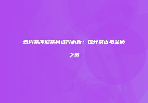 普洱茶冲泡茶具选择解析：提升茶香与品质之道