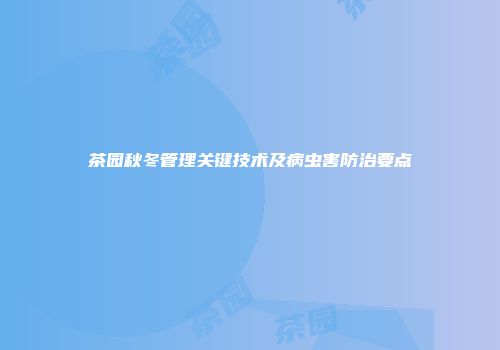 茶园秋冬管理关键技术及病虫害防治要点