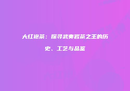 大红袍茶：探寻武夷岩茶之王的历史、工艺与品鉴
