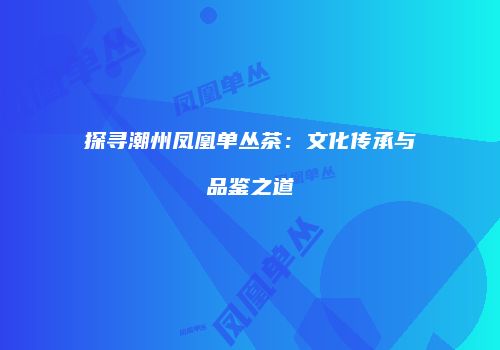 探寻潮州凤凰单丛茶：文化传承与品鉴之道