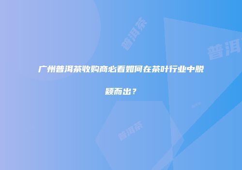 广州普洱茶收购商必看如何在茶叶行业中脱颖而出？