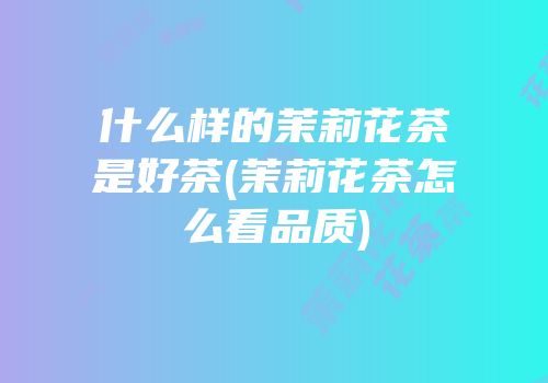 什么样的茉莉花茶是好茶(茉莉花茶怎么看品质)