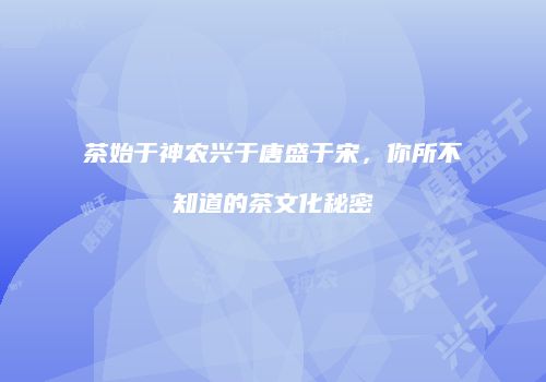 茶始于神农兴于唐盛于宋，你所不知道的茶文化秘密