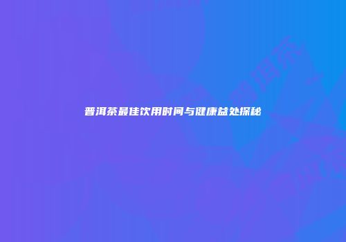 普洱茶最佳饮用时间与健康益处探秘