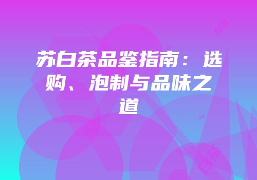 苏白茶品鉴指南：选购、泡制与品味之道