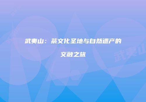 武夷山：茶文化圣地与自然遗产的交融之旅