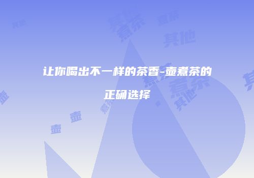 让你喝出不一样的茶香-壶煮茶的正确选择