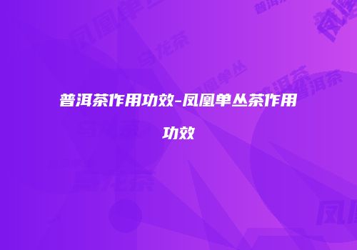 普洱茶作用功效-凤凰单丛茶作用功效