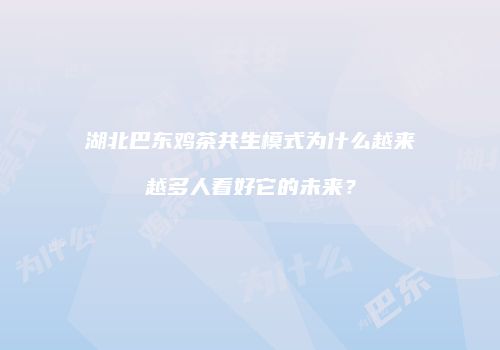 湖北巴东鸡茶共生模式为什么越来越多人看好它的未来？