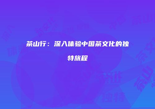 茶山行：深入体验中国茶文化的独特旅程