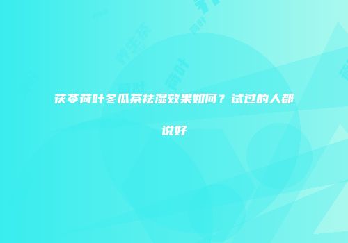 茯苓荷叶冬瓜茶祛湿效果如何？试过的人都说好