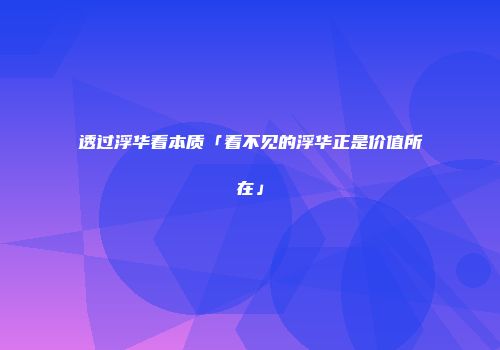 透过浮华看本质「看不见的浮华正是价值所在」