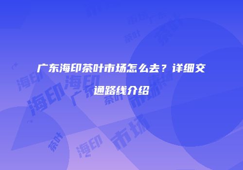 广东海印茶叶市场怎么去？详细交通路线介绍