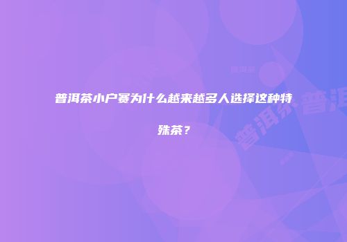 普洱茶小户赛为什么越来越多人选择这种特殊茶？