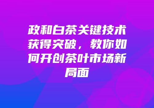 政和白茶关键技术获得突破，教你如何开创茶叶市场新局面