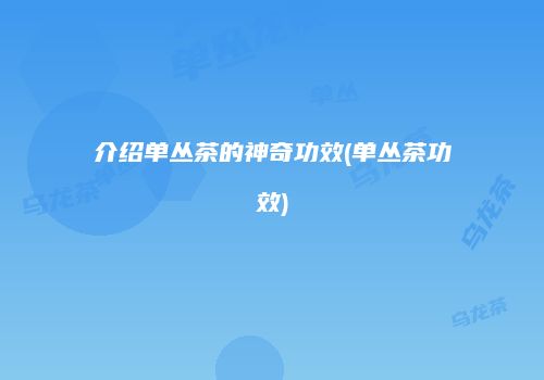介绍单丛茶的神奇功效(单丛茶功效)