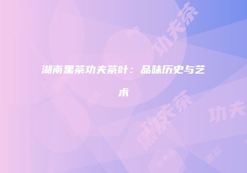 湖南黑茶功夫茶叶：品味历史与艺术