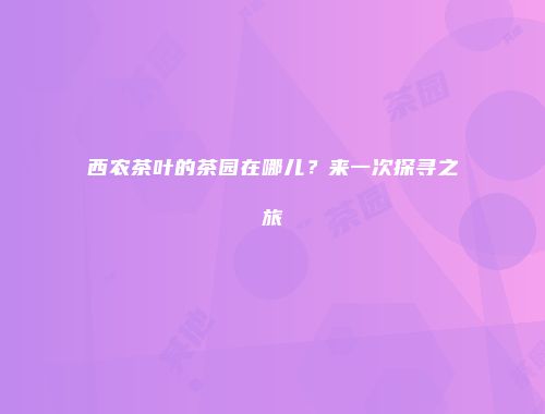 西农茶叶的茶园在哪儿？来一次探寻之旅