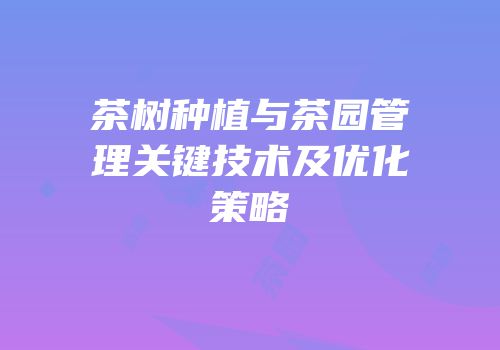茶树种植与茶园管理关键技术及优化策略