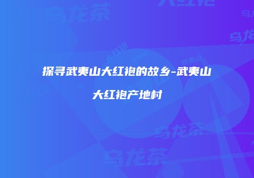 探寻武夷山大红袍的故乡-武夷山大红袍产地村