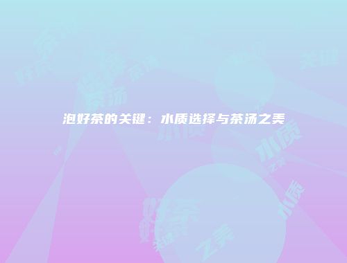 泡好茶的关键：水质选择与茶汤之美
