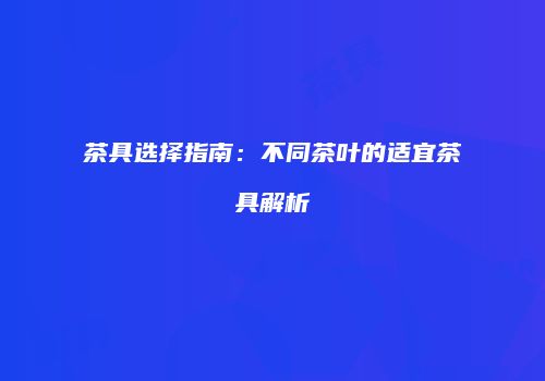 茶具选择指南：不同茶叶的适宜茶具解析