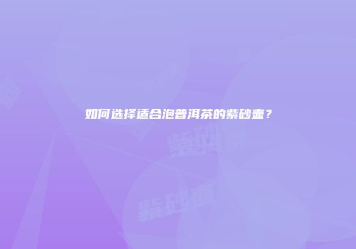 如何选择适合泡普洱茶的紫砂壶？