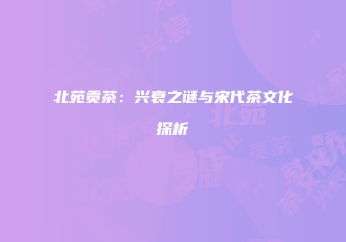 北苑贡茶：兴衰之谜与宋代茶文化探析