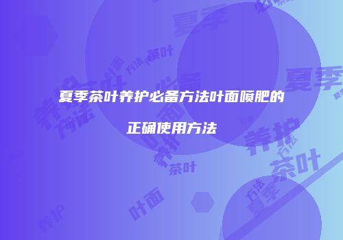 夏季茶叶养护必备方法叶面喷肥的正确使用方法