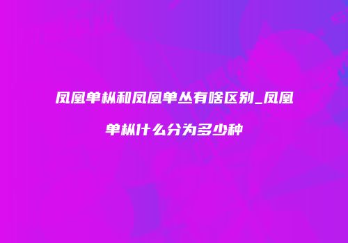 凤凰单枞和凤凰单丛有啥区别_凤凰单枞什么分为多少种