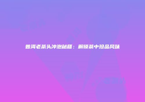 普洱老茶头冲泡秘籍：解锁茶中珍品风味