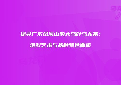 探寻广东凤凰山的大乌叶乌龙茶：泡制艺术与品种特色解析
