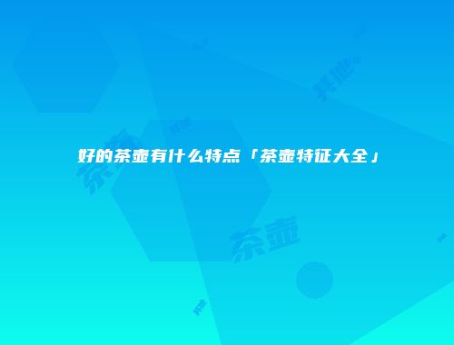 好的茶壶有什么特点「茶壶特征大全」
