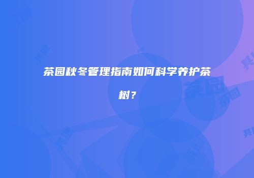 茶园秋冬管理指南如何科学养护茶树？