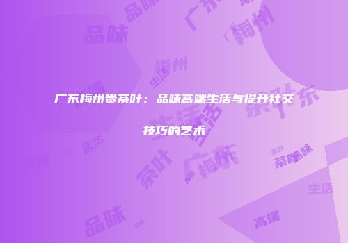 广东梅州贵茶叶：品味高端生活与提升社交技巧的艺术