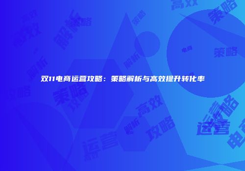 双11电商运营攻略：策略解析与高效提升转化率