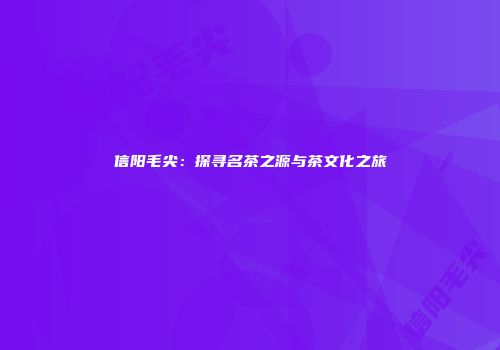 信阳毛尖：探寻名茶之源与茶文化之旅