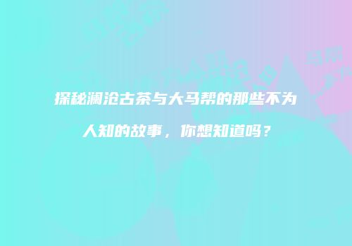 探秘澜沧古茶与大马帮的那些不为人知的故事，你想知道吗？