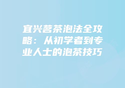 宜兴茗茶泡法全攻略：从初学者到专业人士的泡茶技巧