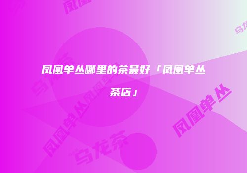 凤凰单丛哪里的茶最好「凤凰单丛茶店」