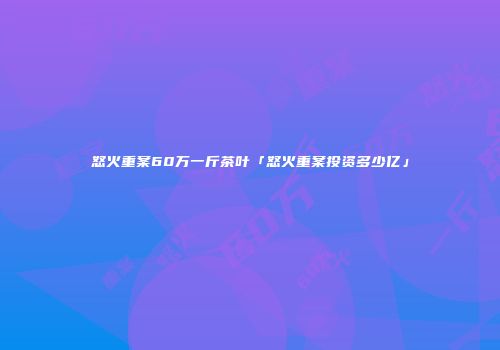 怒火重案60万一斤茶叶「怒火重案投资多少亿」