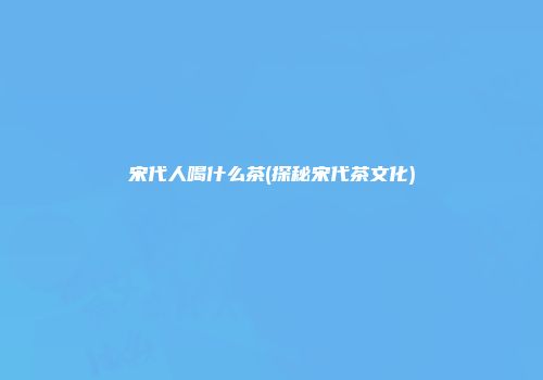 宋代人喝什么茶(探秘宋代茶文化)