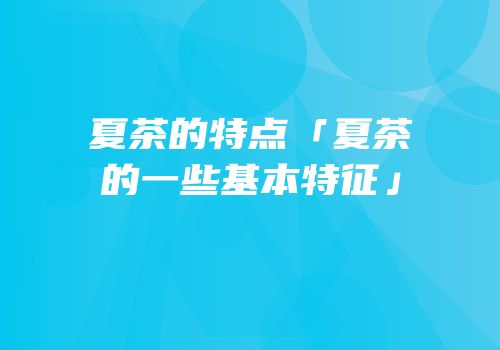 夏茶的特点「夏茶的一些基本特征」