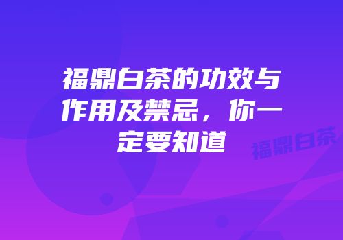 福鼎白茶的功效与作用及禁忌，你一定要知道