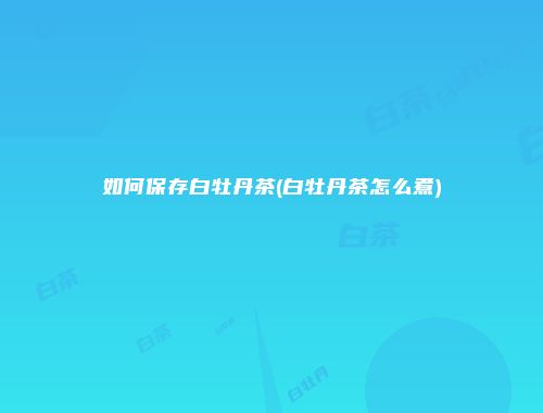 如何保存白牡丹茶(白牡丹茶怎么煮)