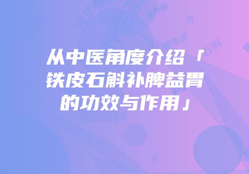 从中医角度介绍「铁皮石斛补脾益胃的功效与作用」