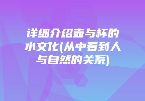 详细介绍壶与杯的水文化(从中看到人与自然的关系)
