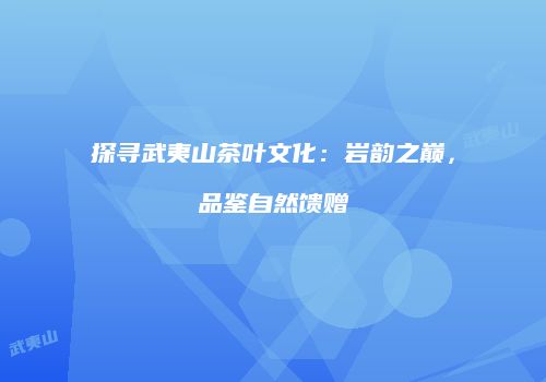 探寻武夷山茶叶文化：岩韵之巅，品鉴自然馈赠