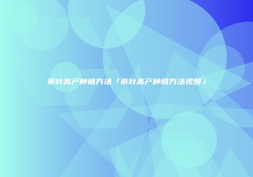茶叶高产种植方法「茶叶高产种植方法视频」